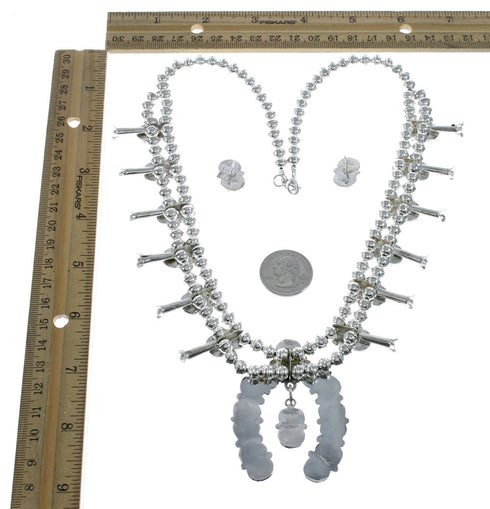 Effie Calavaza Zuni Turquoise Snake Squash Blossom Necklace Set SN20284